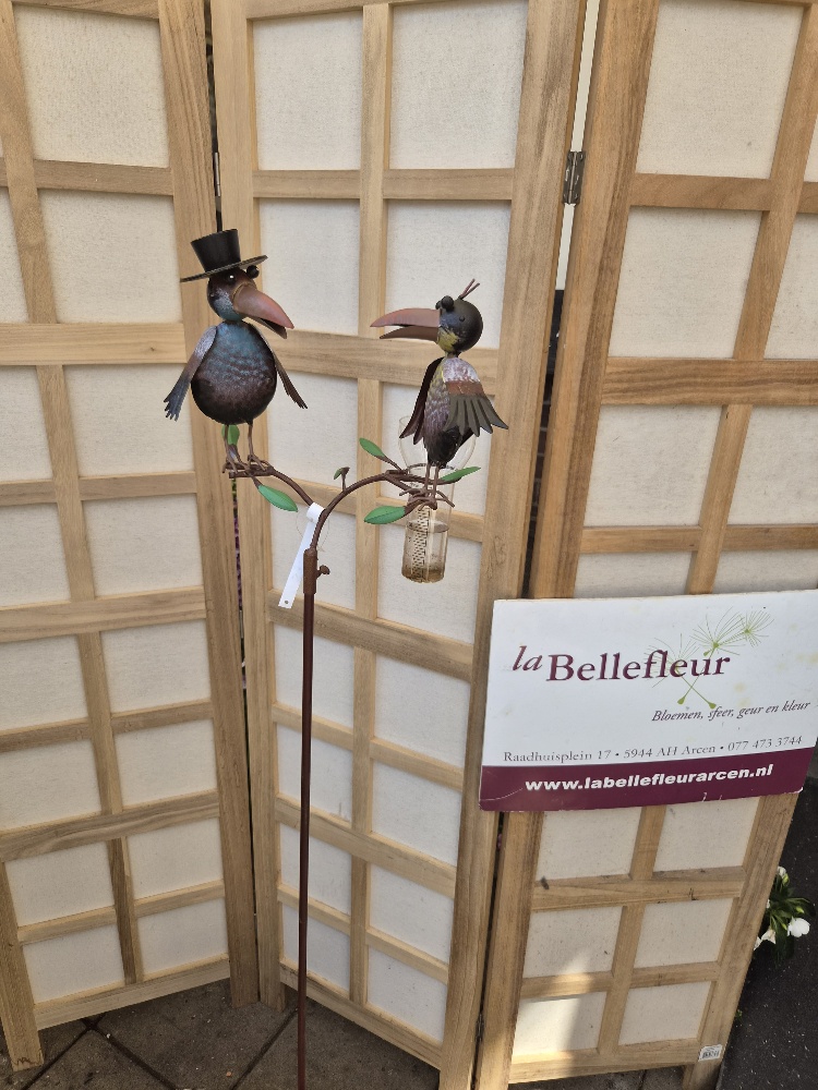 Tuinsteker regenmeter 2 bonte vogels